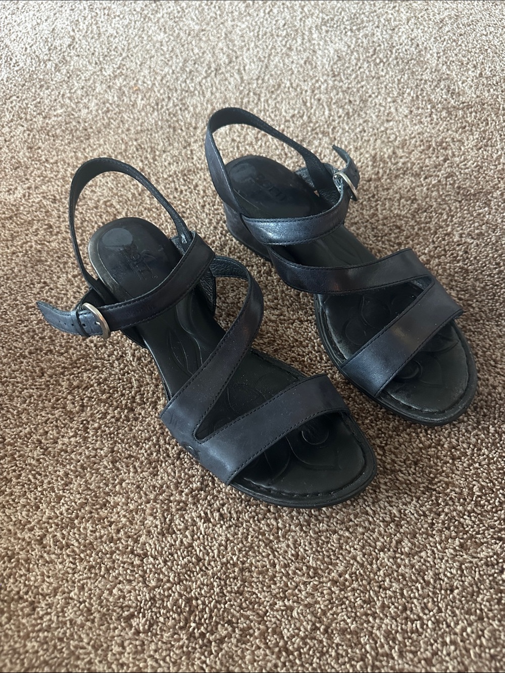 Born Black Leather Slingback Sandals with Buckle
